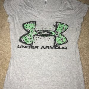V-neck Under Armor short sleeve shirt.